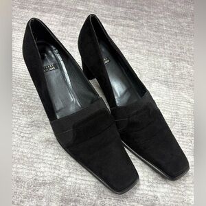 Stuart Weitzman Womens Y2K Block Heel Shoes Size 8 Black Slip On Suede Office